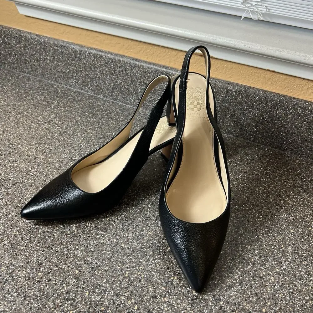 Vince Camuto Women's Size 10 M Black Leather Pump Slip On Sling Back Pointed Toe